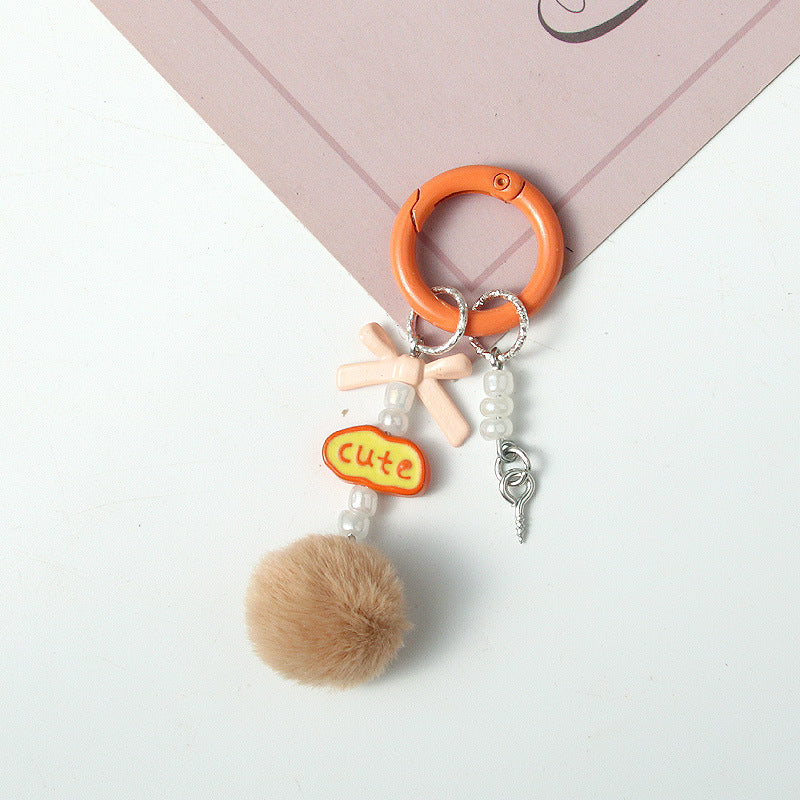 Wholesale Handmade DIY hair ball letter blind box cute beaded keychain